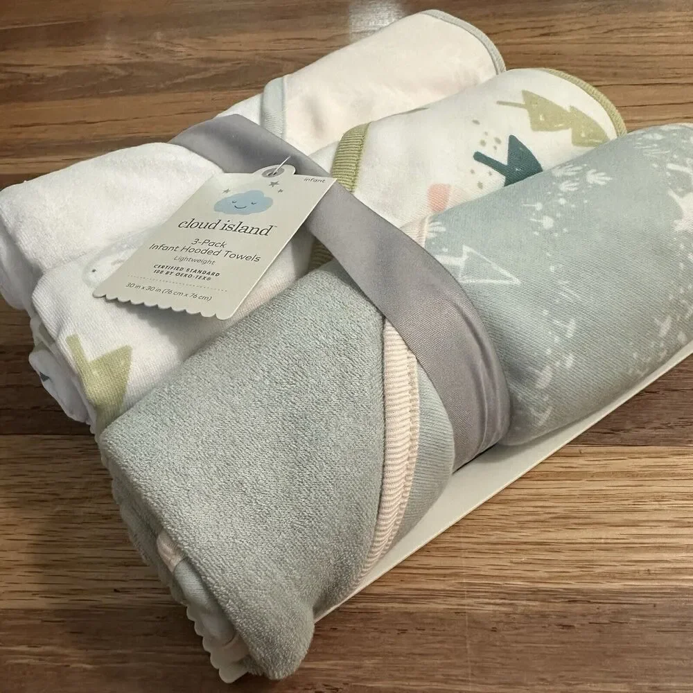 NEW!! Cloud Island Infant Hooded Bath Towels, BUNDLE (3pk), Woodland Theme